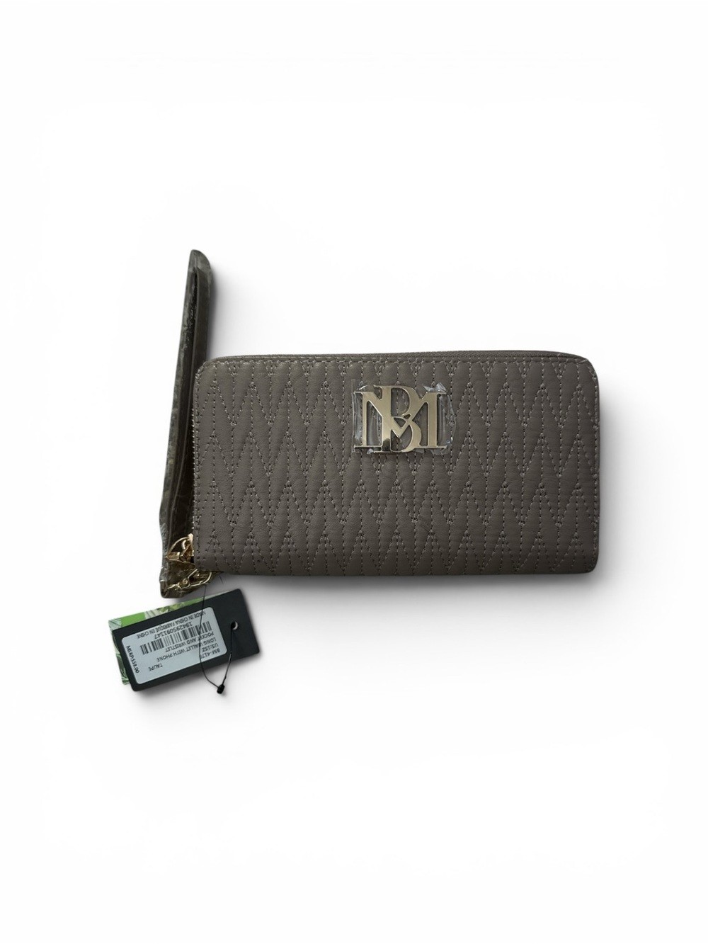 Badgley Mischka Quilted Taupe Wristlet Wallet with Gold Logo